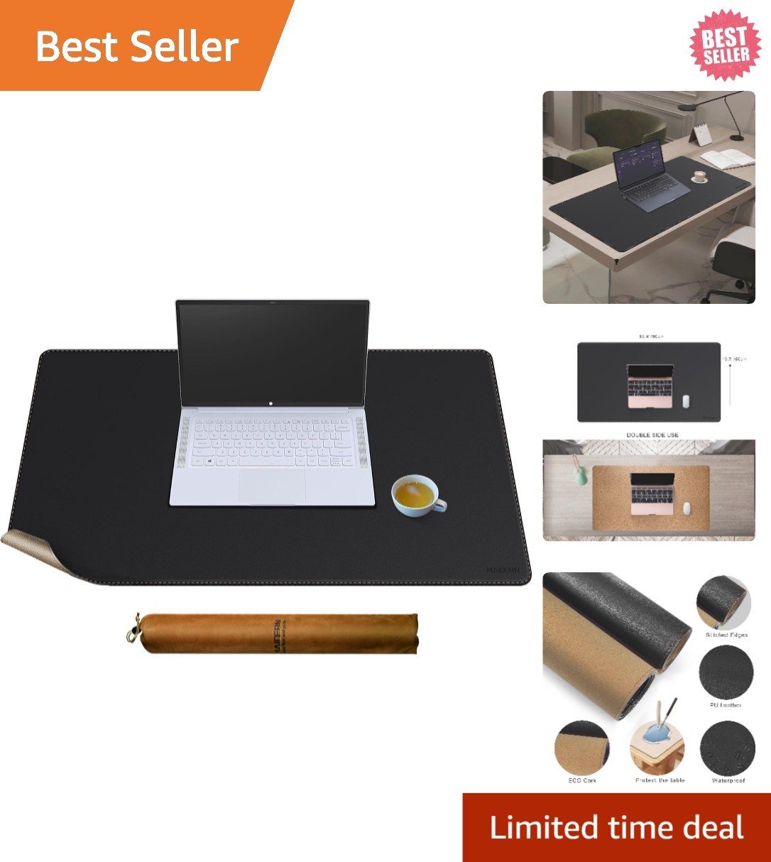 Vintage-Inspired 35.4" x 19.6" Dual-Sided Leather Desk Pad - Eco-Friendly Design