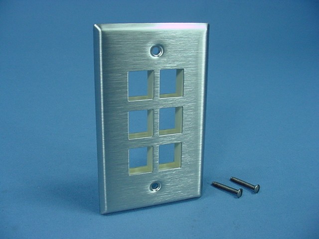 Leviton 6-Port Stainless Steel Quickport Wallplate 43080-1S6