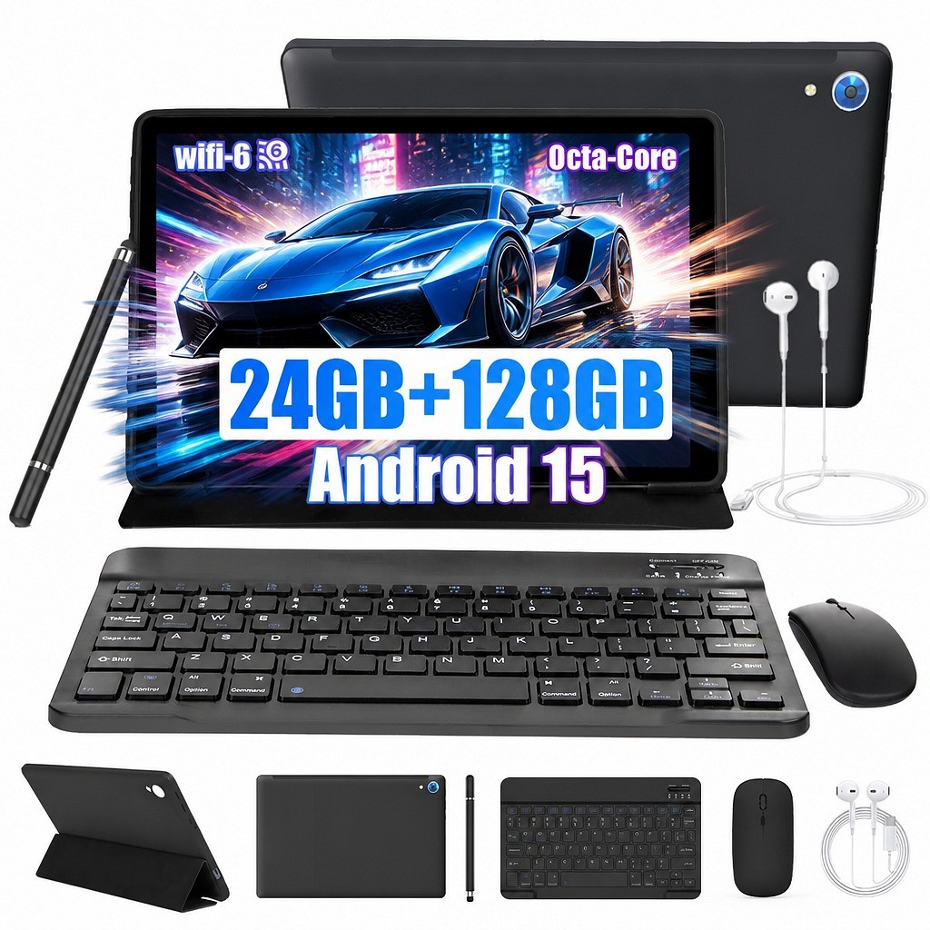 10.1 inch Android 15 Tablet set 24+128GB IPS Touchscreen Octa-core Processor