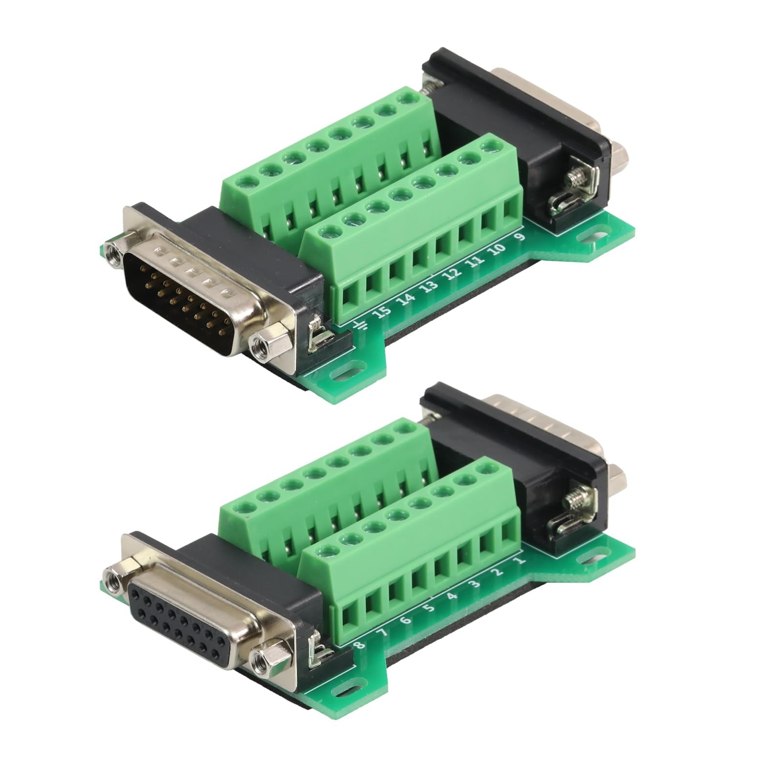 2 PCS DB15 Male Female Connector Breakout Board RS232 DSUB Serial Adapter