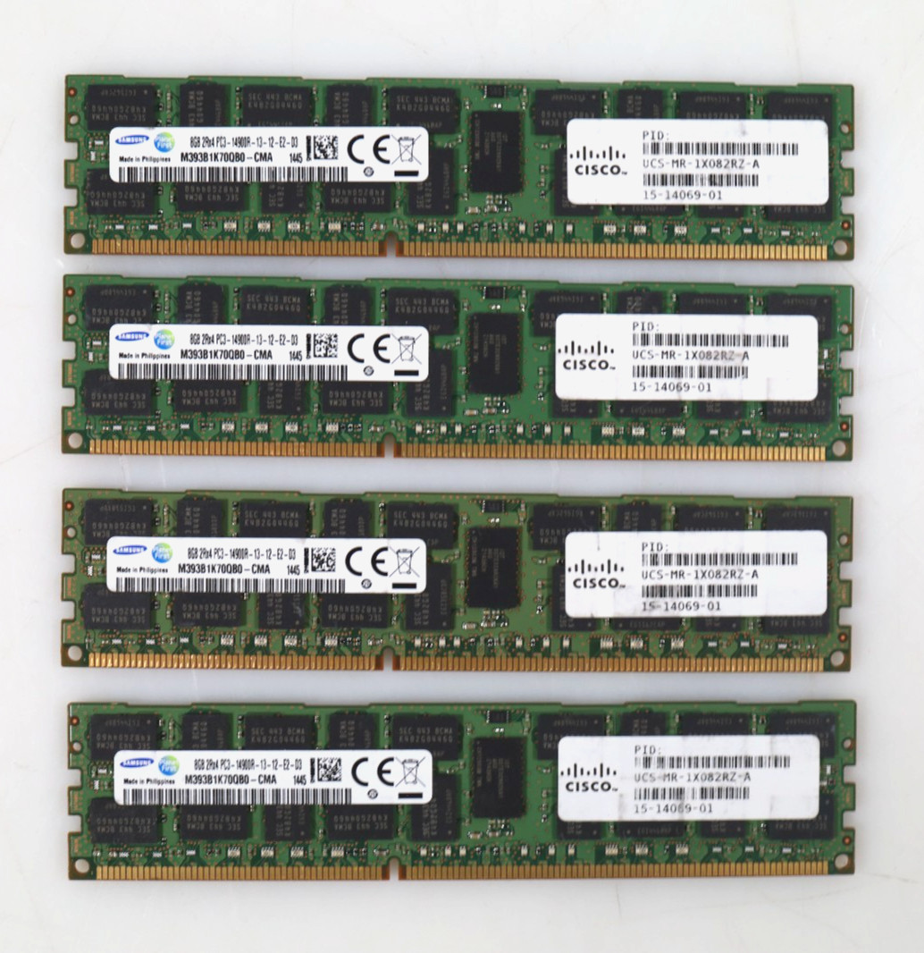 Lot 4x 8GB (32GB) Samsung M393B1K70QB0-CMA PC3-14900R DDR3 RDIMM Memory