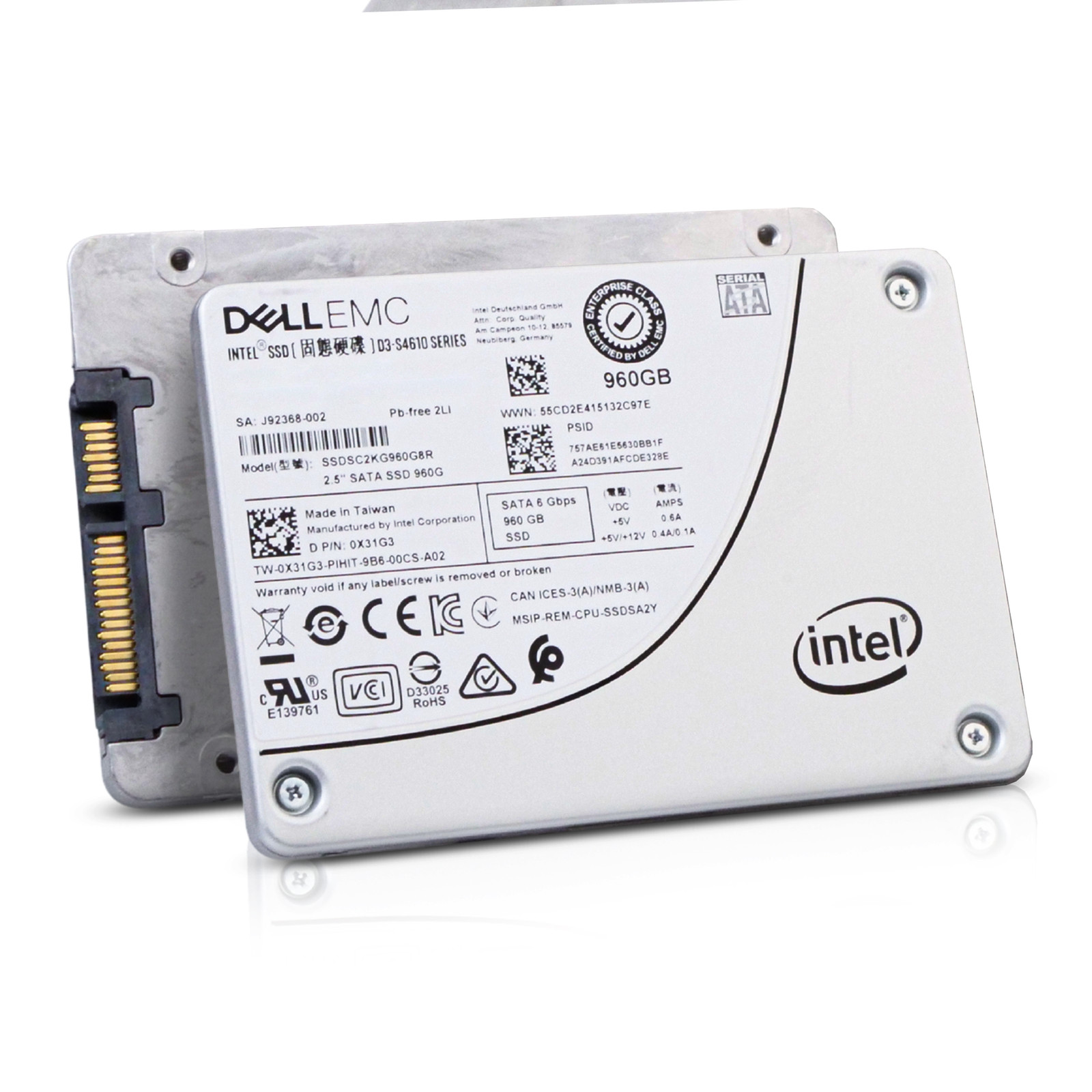 Dell/Intel D3-S4610 960GB SSDSC2KG960G8R SATA 6Gb/s 3D TLC 3 DWPD 2.5" SSD