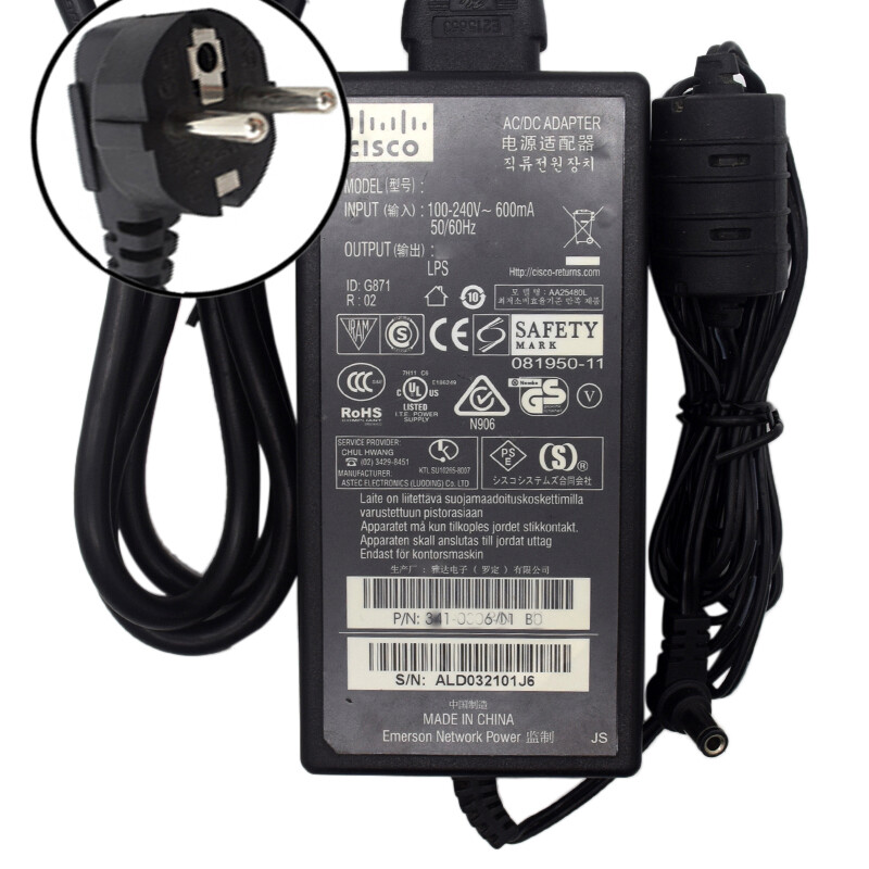 48V 380mA Cisco AA25480L AC Adapter Power Supply Cord Charger P/N:341-0306-01