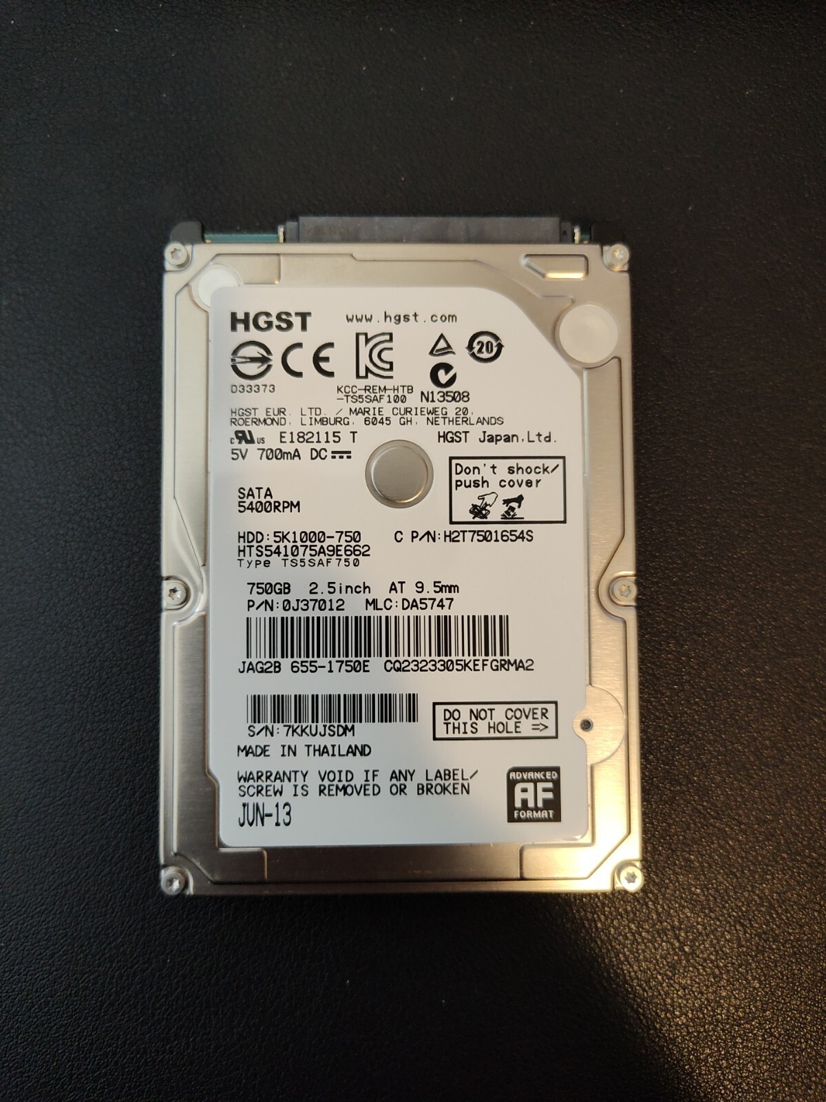 Hitachi HTS541075A9E662 750GB 2.5" SATA 5400RPM Laptop Hard Drive Item #067