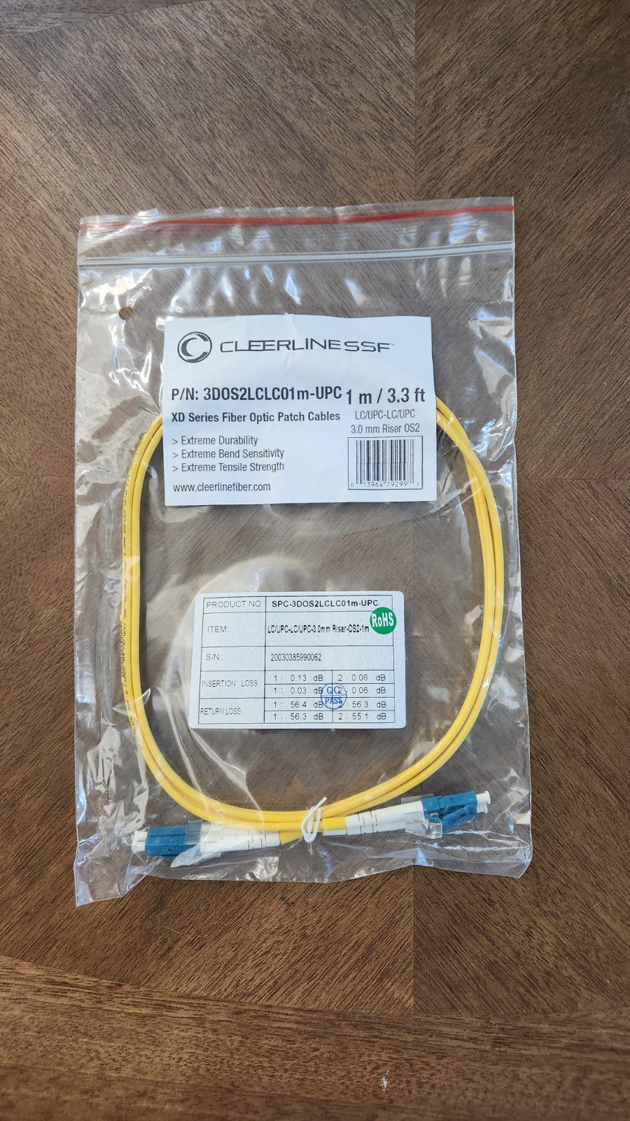 XD Series Fiber Optic Patch Cables 3DOS2LCLC01m-UPC  (1M) Cleerline SSF