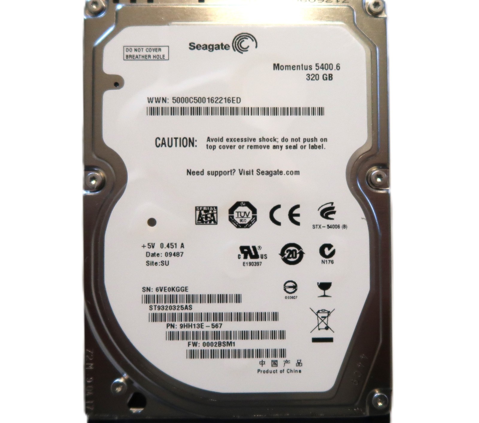 Seagate ST9320325AS 9HH13E-567 0002BSM1 (6VE0) SU China 2.5" 320gb Sata JUN/2009