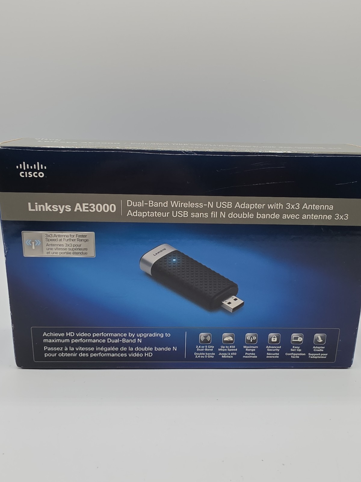 NEW Linksys AE3000 Dual Band Wireless N USB Adapter 3x3 Antenna