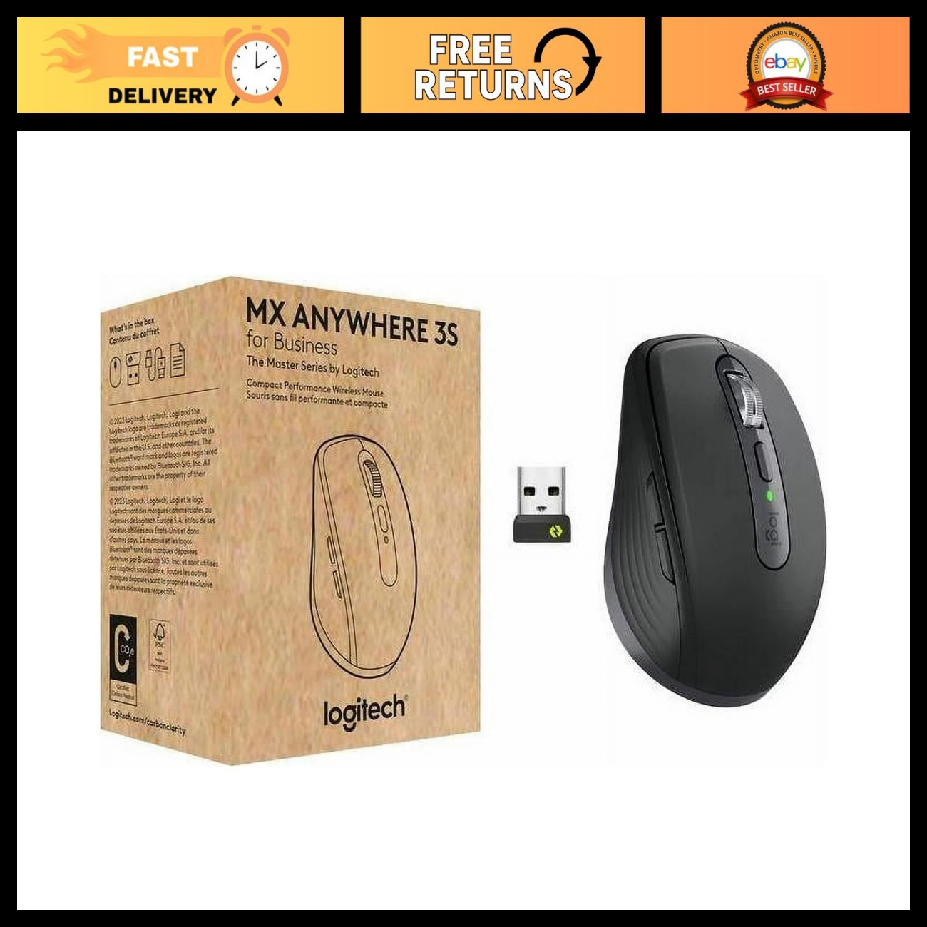 Compact Wireless Mouse, Ergonomic Design, Bluetooth & USB-C, Portable for Travel