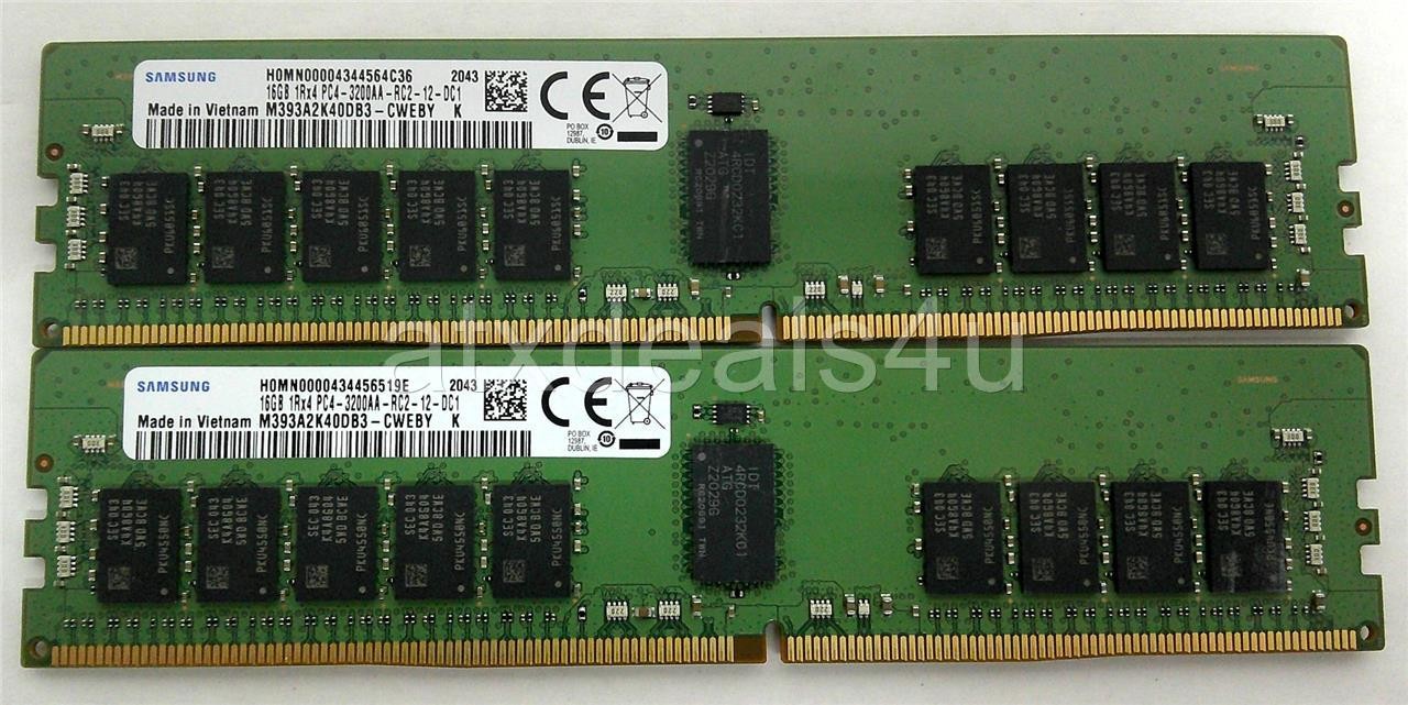Samsung 32GB (16GBx2) 16GB 1Rx4 PC4-3200AA M393A2K40DB3-CWEBY DDR4 Server Memory