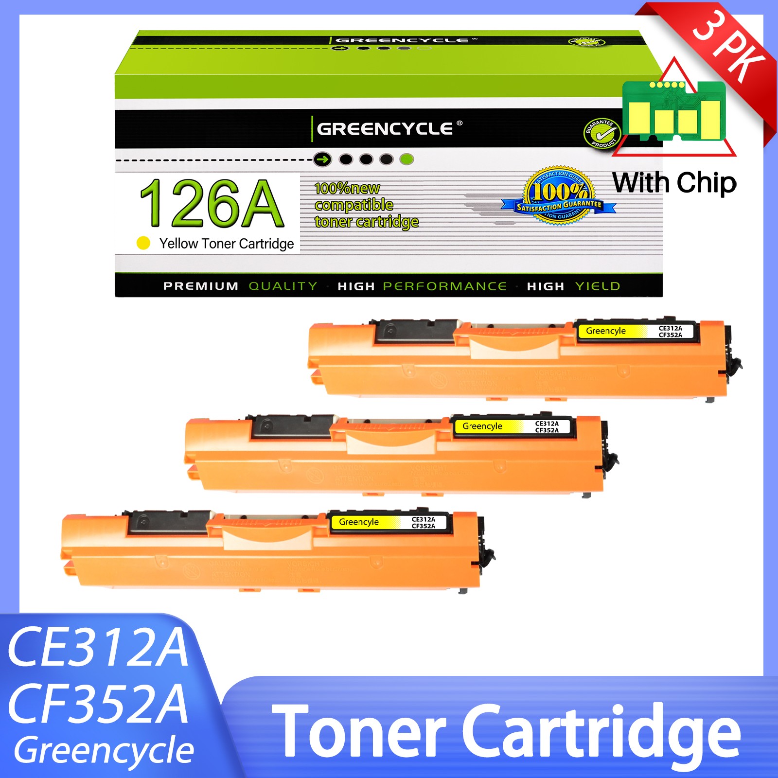 3PK CE312A Yellow Toner Cartridge For HP LaserJet 100 MFP M175a M175nw Pro M275