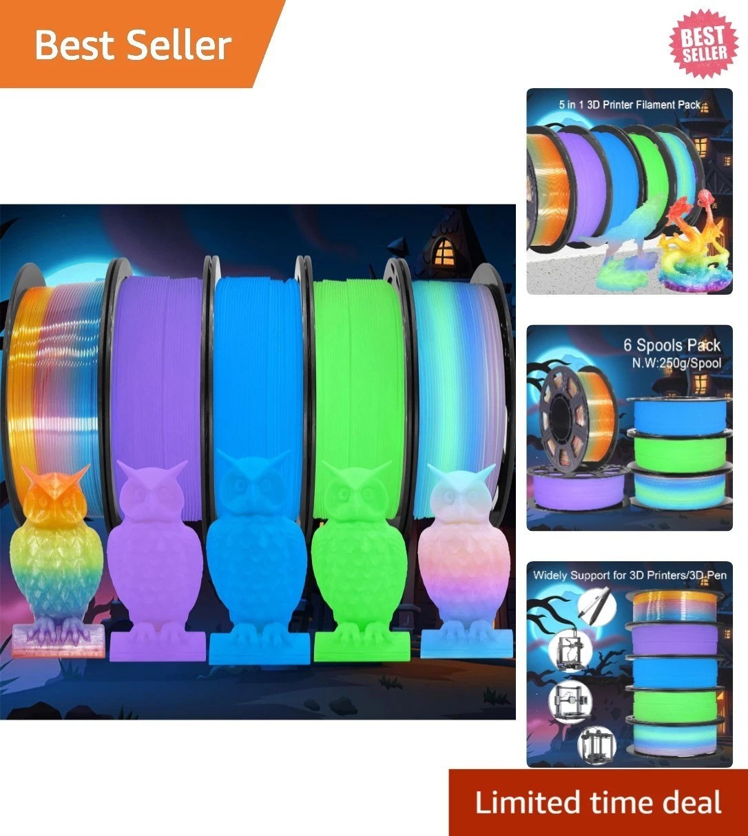 Vibrant 1.75mm PLA Filament with Glow Effects - Ideal for All 3D Printers