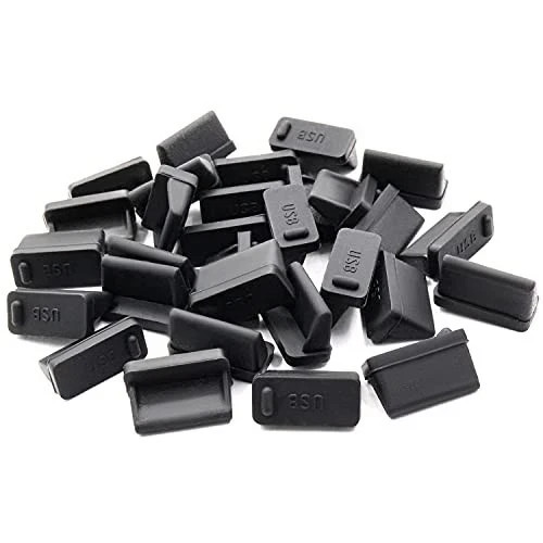 30 Silicone USB Port Covers Dust Protectors for Female End - Black