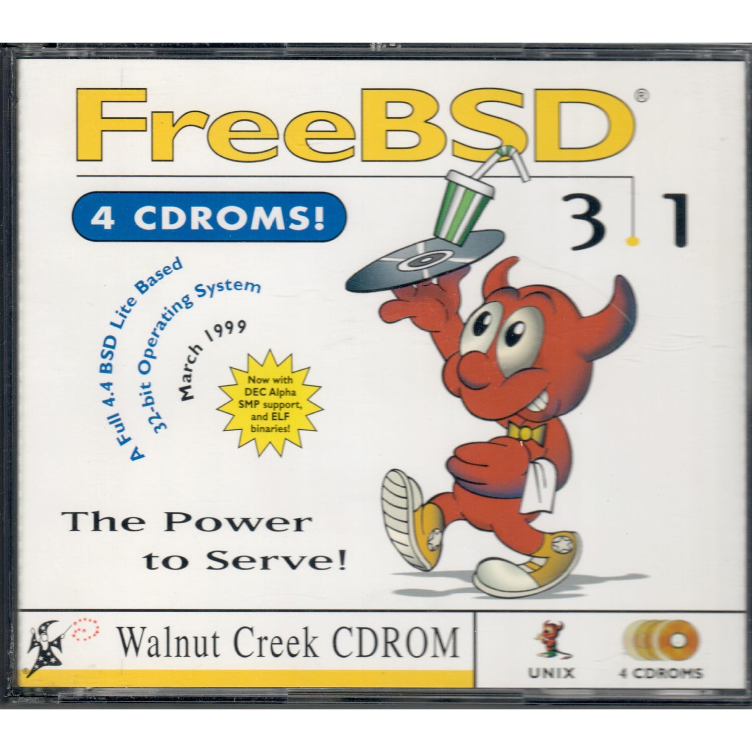 FreeBSD 3.1 UNIX Operating System Install 4 CDs Walnut Creek CDROM March 1999
