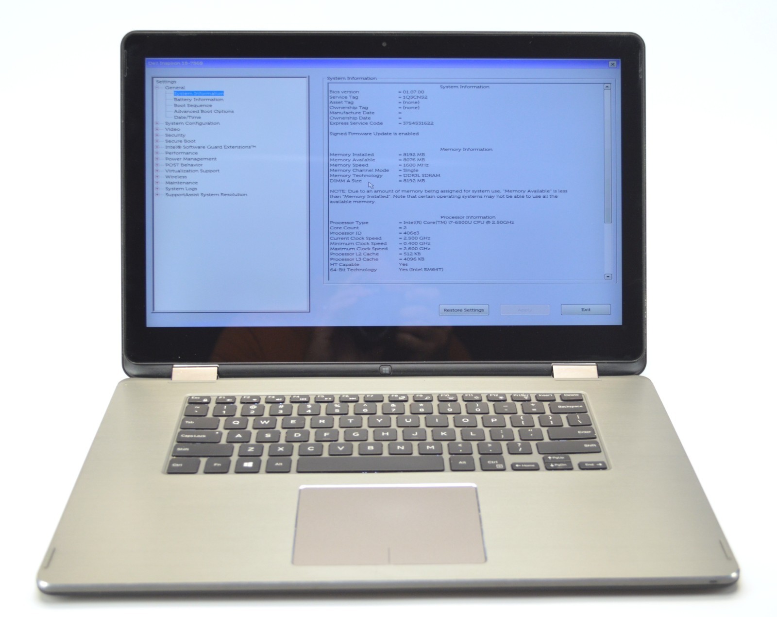Dell Inspiron 15 7568 15.6" Laptop UHD i7-6500U 8GB Ram NO Hard Drive or Charger