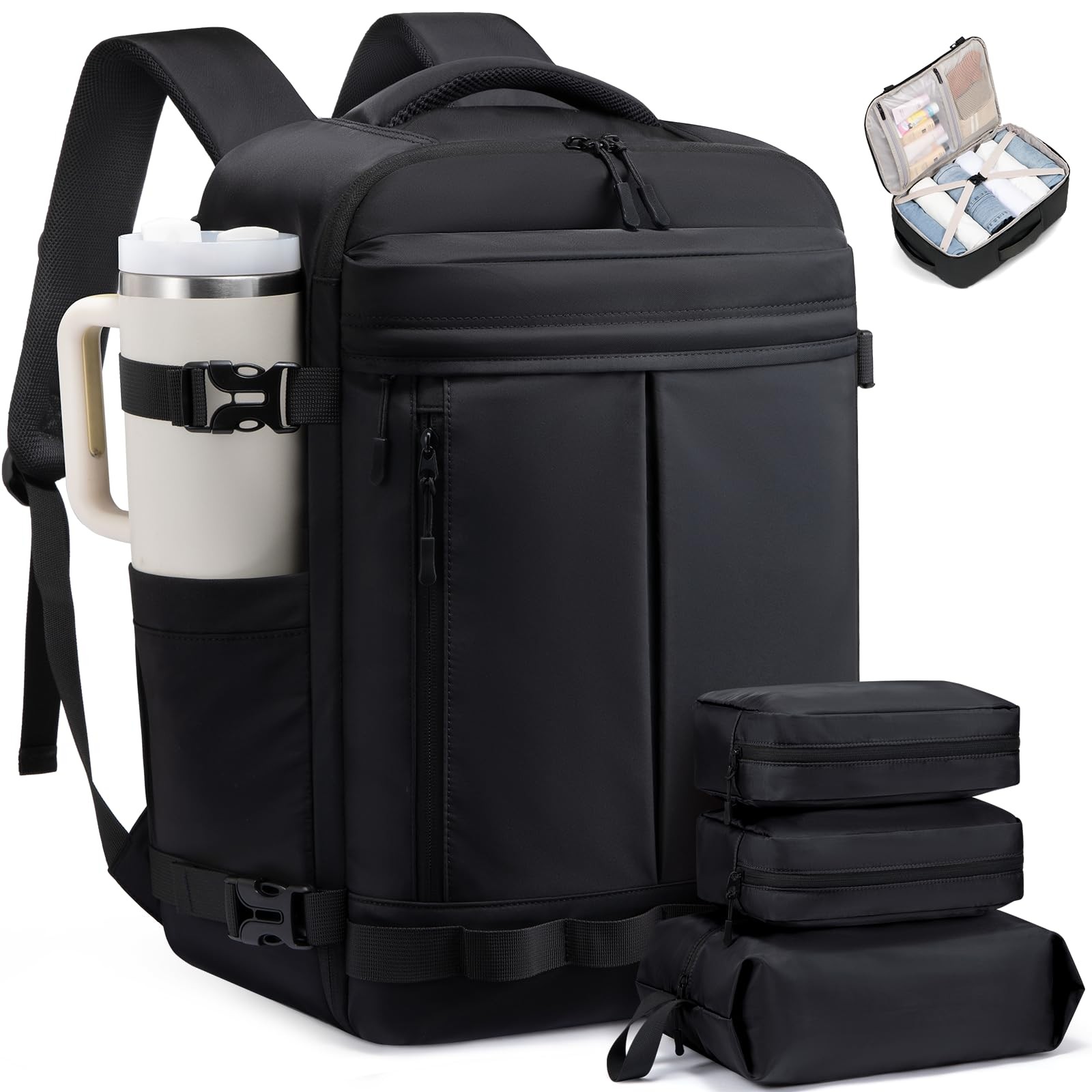 LOVEVOOK 40L Travel Backpack for Women Men, Airline 4-Piece Set, Black