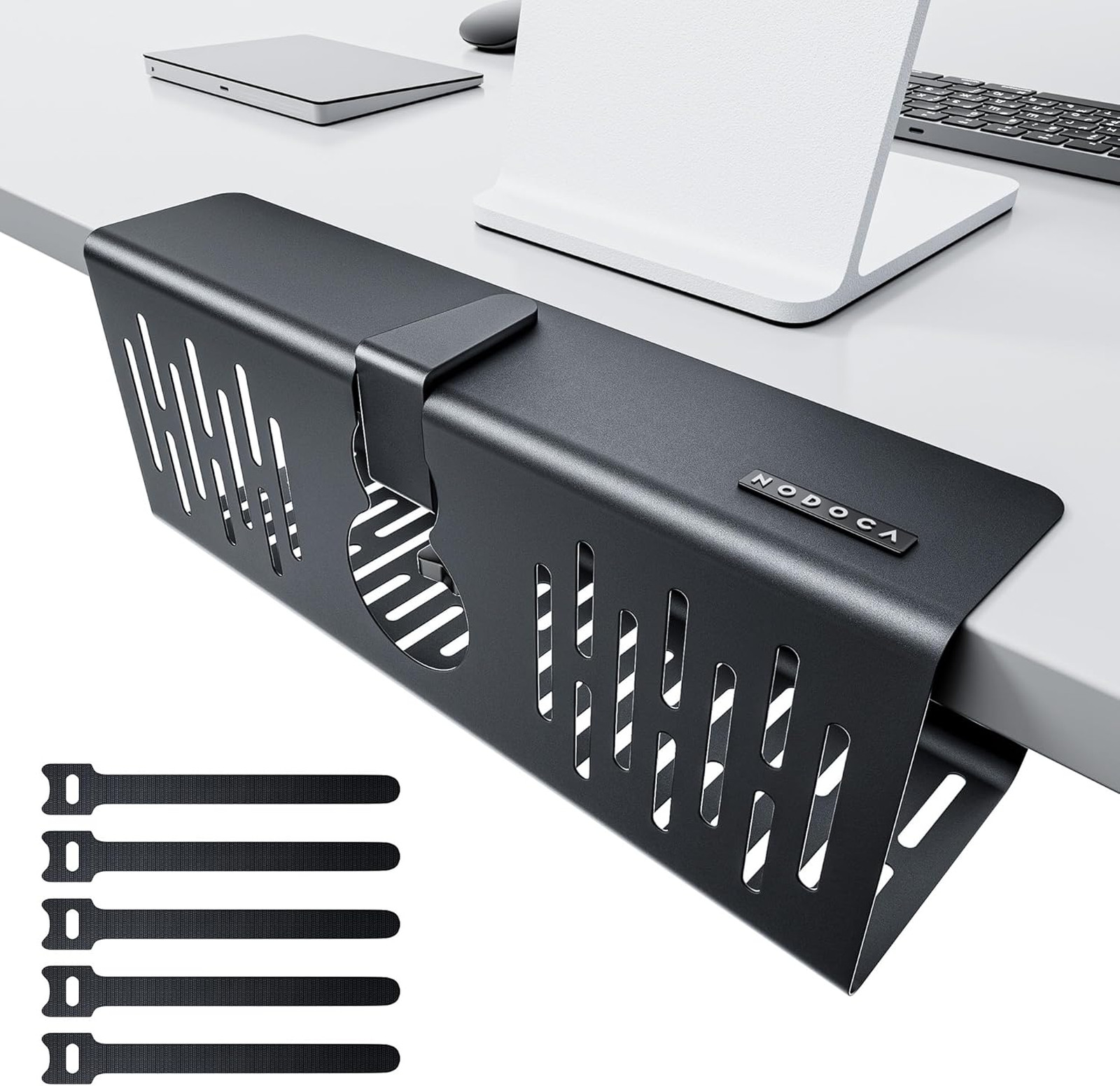 No Drill Under Desk Cable Management Tray 14 Inch Metal Clamp On Wire Organizer