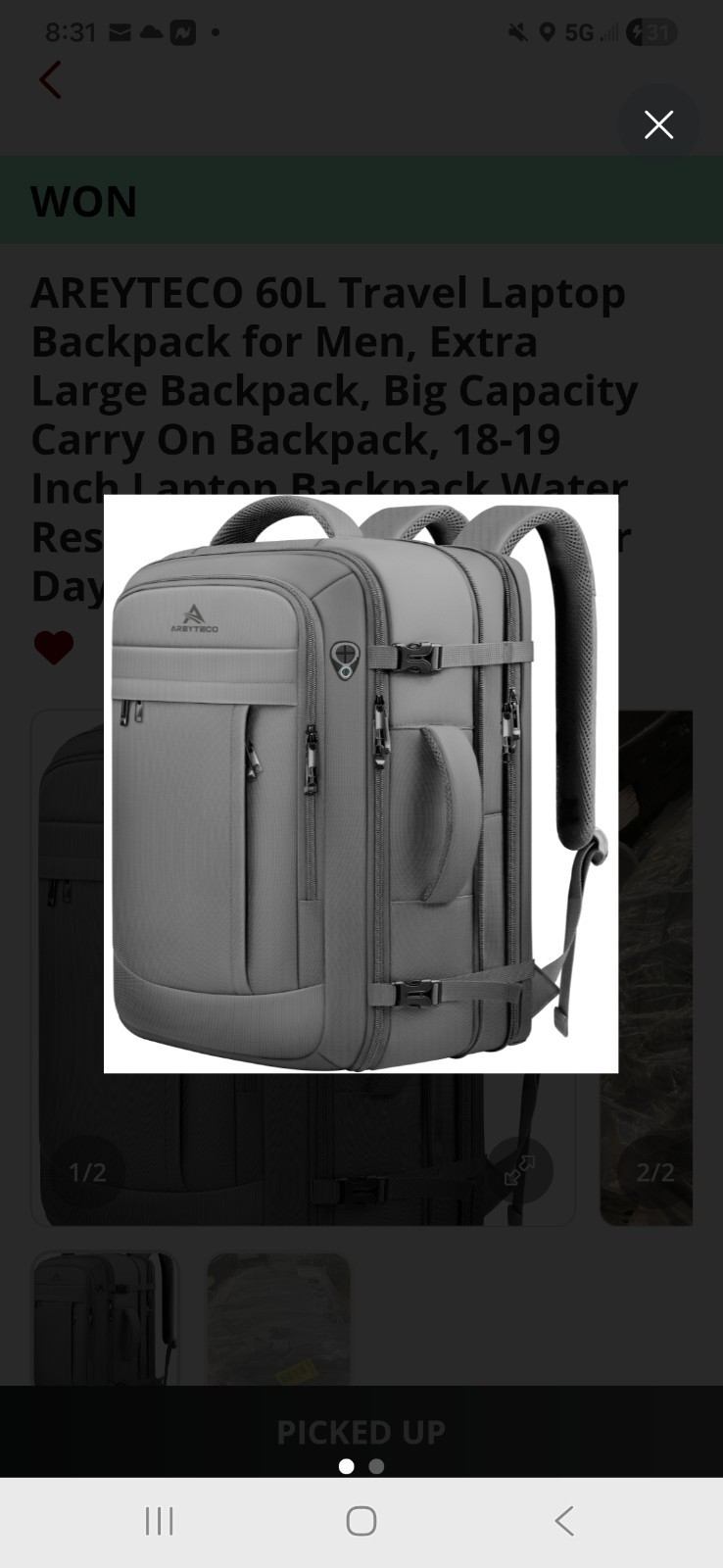 Areyteco 60L Travel Laptop Backpack for Men Extra Large Bigger Capacity Grey 