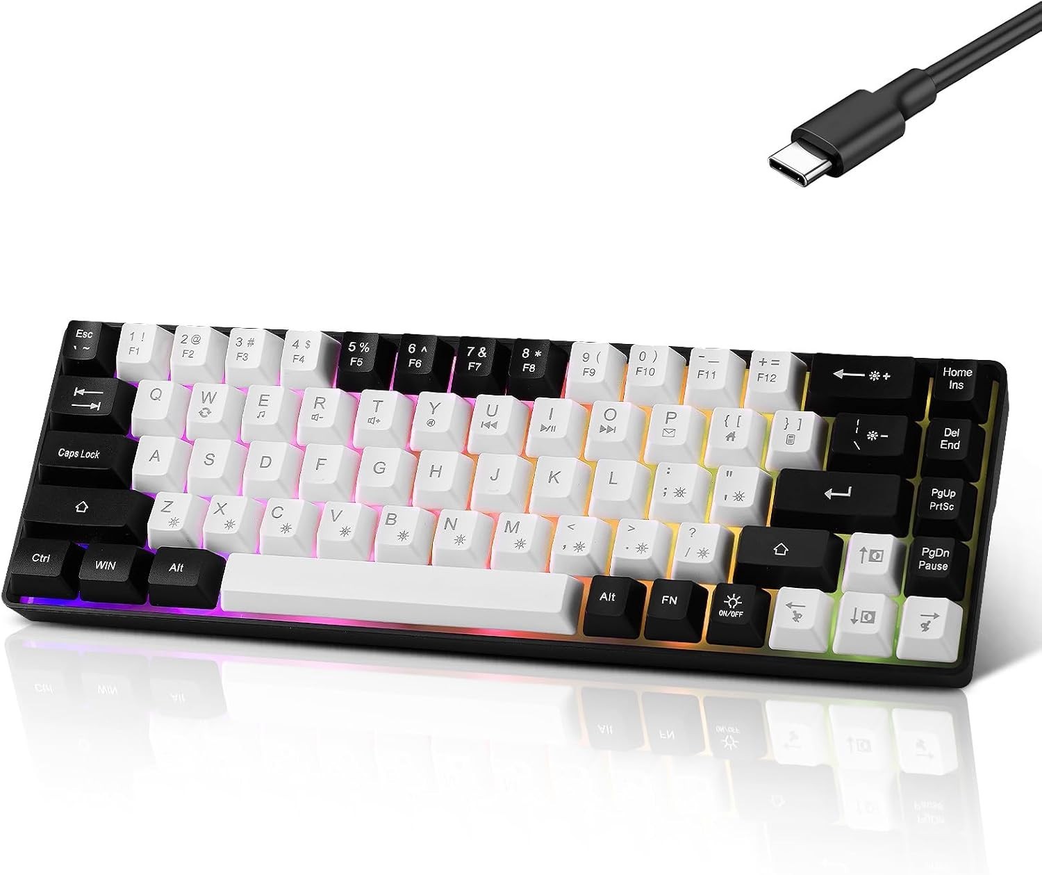 60 Teclado Mecanico Para Juegos Por Ciento, Mezcla De Grises Y Negros Teclas De