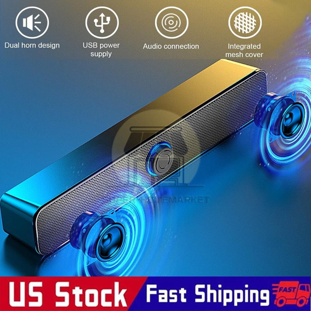 Stereo Bass Sound Computer Speakers 3.5mm USB Wired Soundbar for Desktop Laptop
