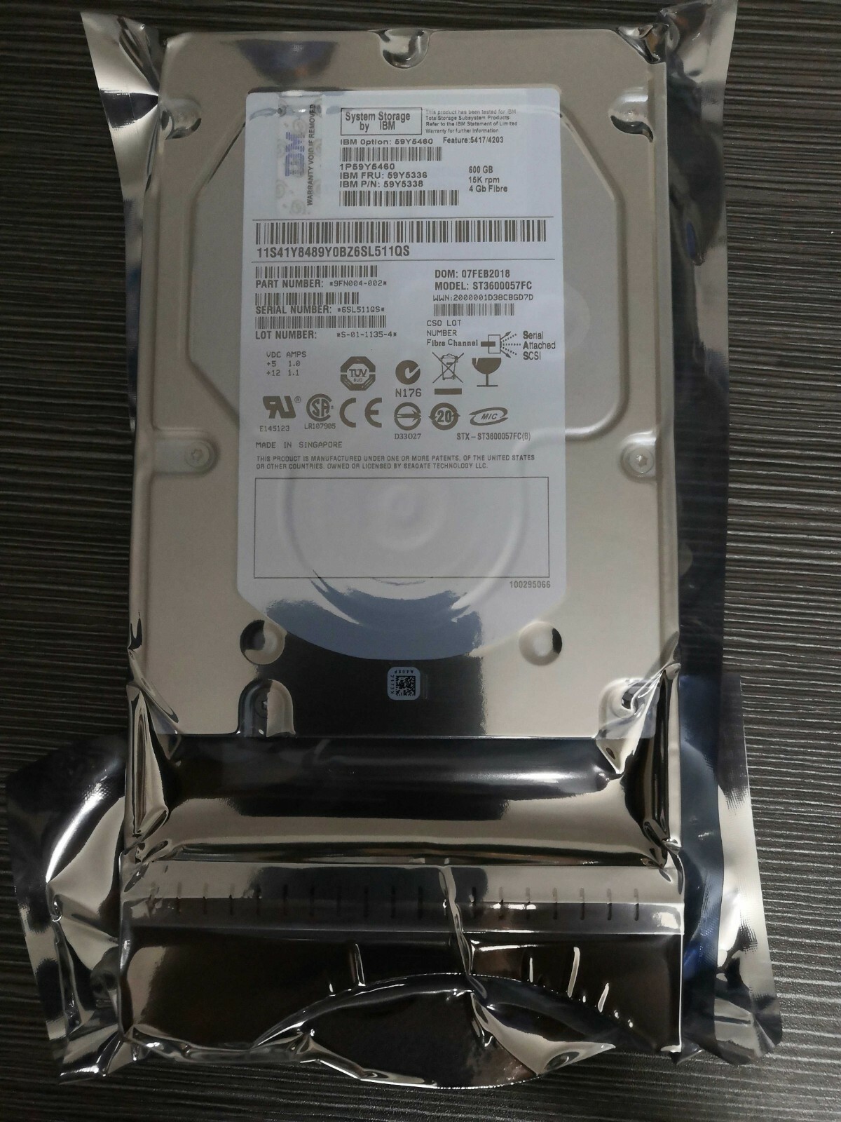 Compatibe IBM 41Y8499 59Y5460 59Y5336 0B24490 600GB 15KRPM 4GB FIBRE 3.5" HDD