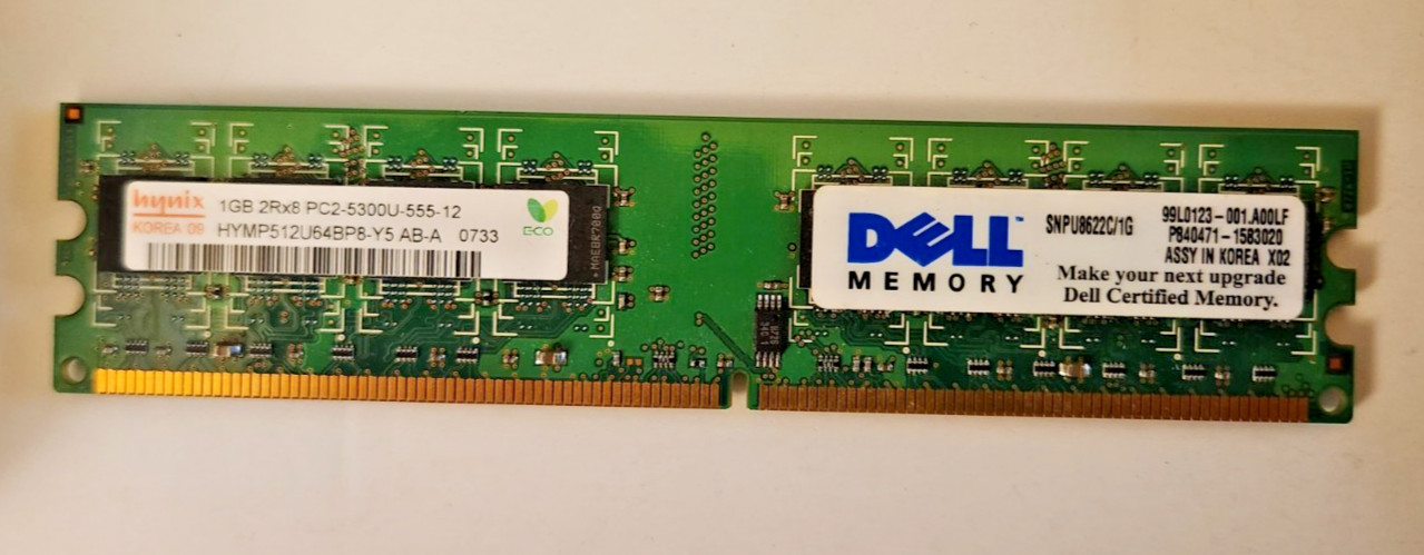 Hynix 1GB DDR2 PC2-5300U-555-12 "HYMP512U64BP8-Y5 AB-A" Memory RAM single stick