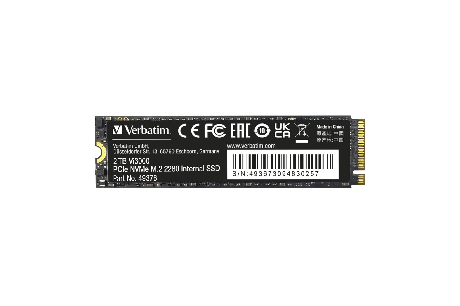 Verbatim Vi3000 2TB NVMe M.2 PCIe Gen3 x4 Internal SSD 3300MB/s Gen 3 2280 49376