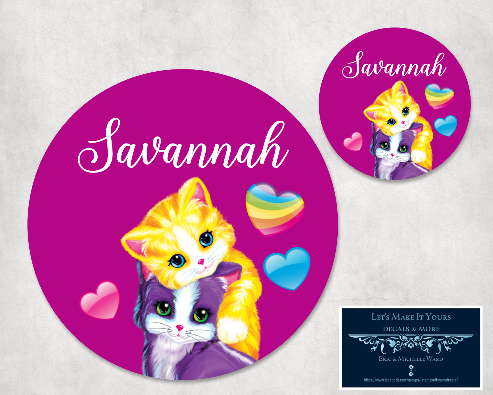 COLORFUL KITTY CATS PERSONALIZE NAME CUSTOM OFFICE MOUSEPAD & COASTER GIFT SET