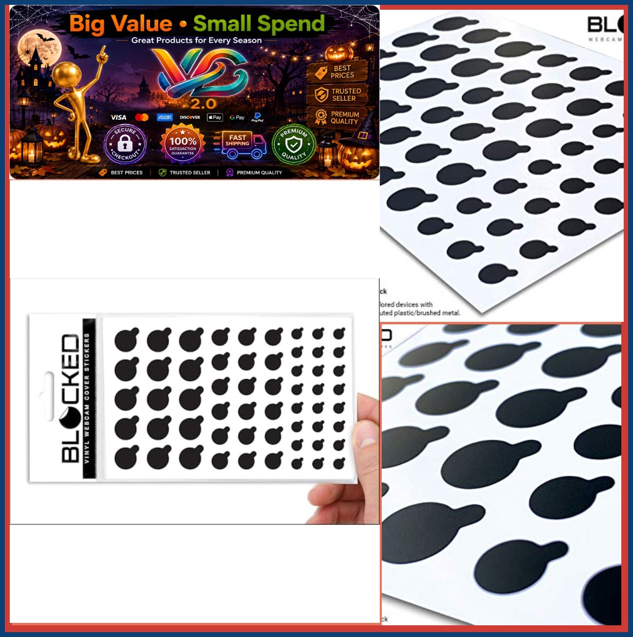 Webcam Privacy Cover Stickers 57 Pack 3 Sizes Black Vinyl Restickable Stackable