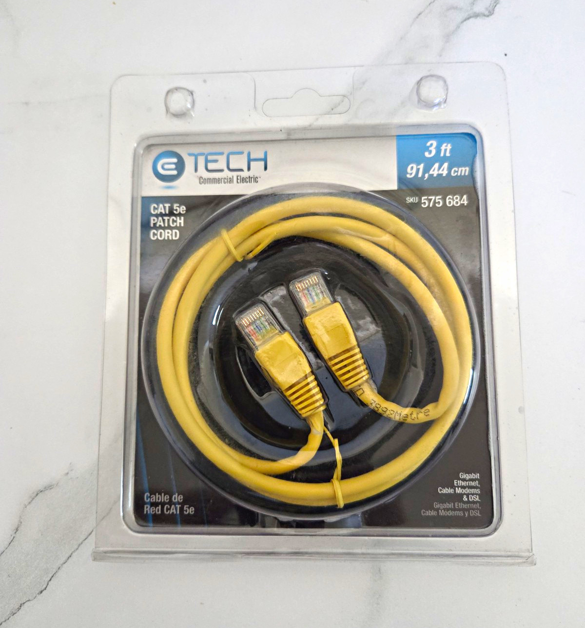 NEW CE Tech 3ft Cat 5e Ethernet Patch Cord Cable - Yellow