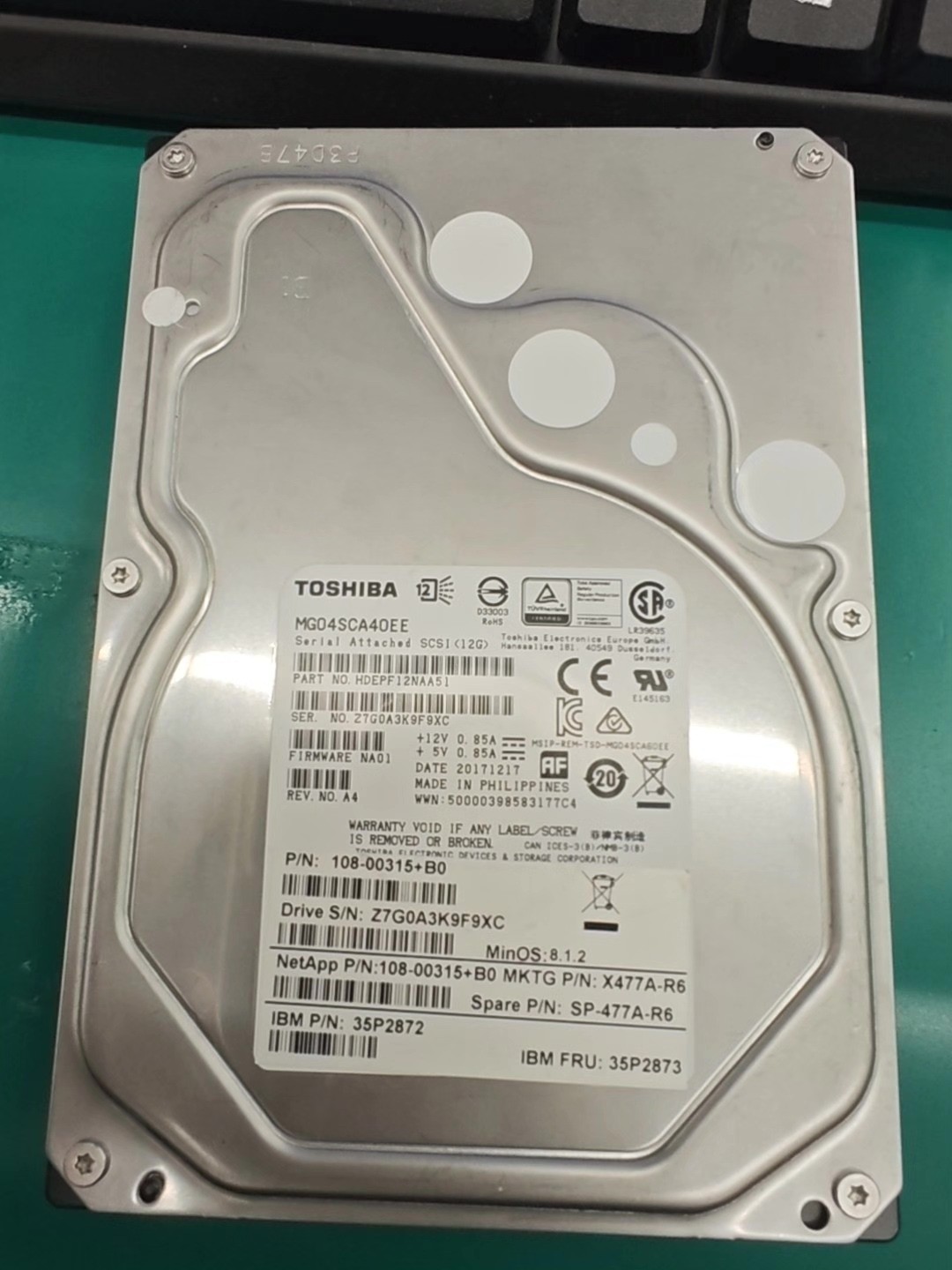 Toshiba MG04SCA40EE 4TB 7.2K SAS 3.5" NetApp X477A-R6SP-477A-R6 StorageHardDrive