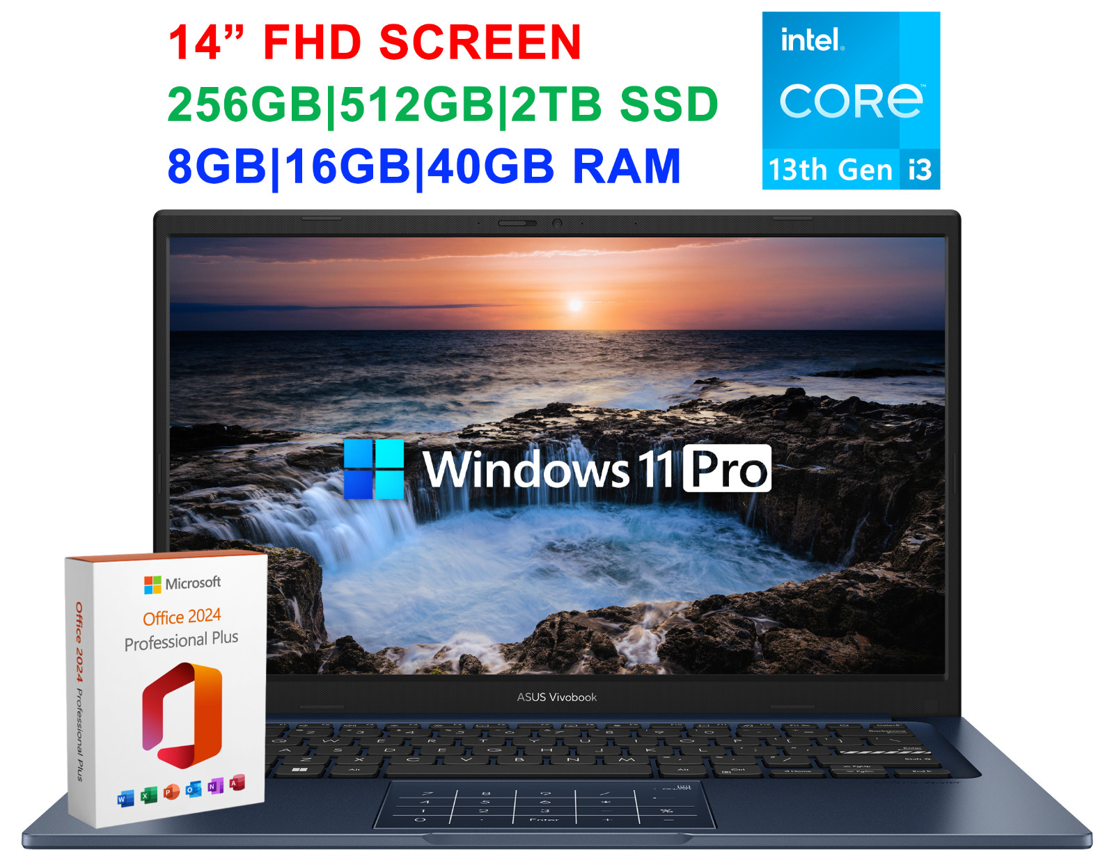 2026 ASUS Vivobook 14" FHD Laptop, 6-Core Intel i3-1315U, Up to 40GB RAM 2TB SSD