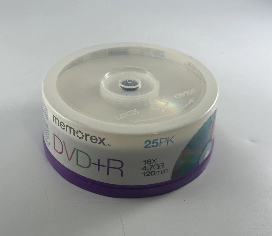 25 Pk Memorex DVD+R 16X 4.7 GB Data 120 Min Video Blank Media, Sealed