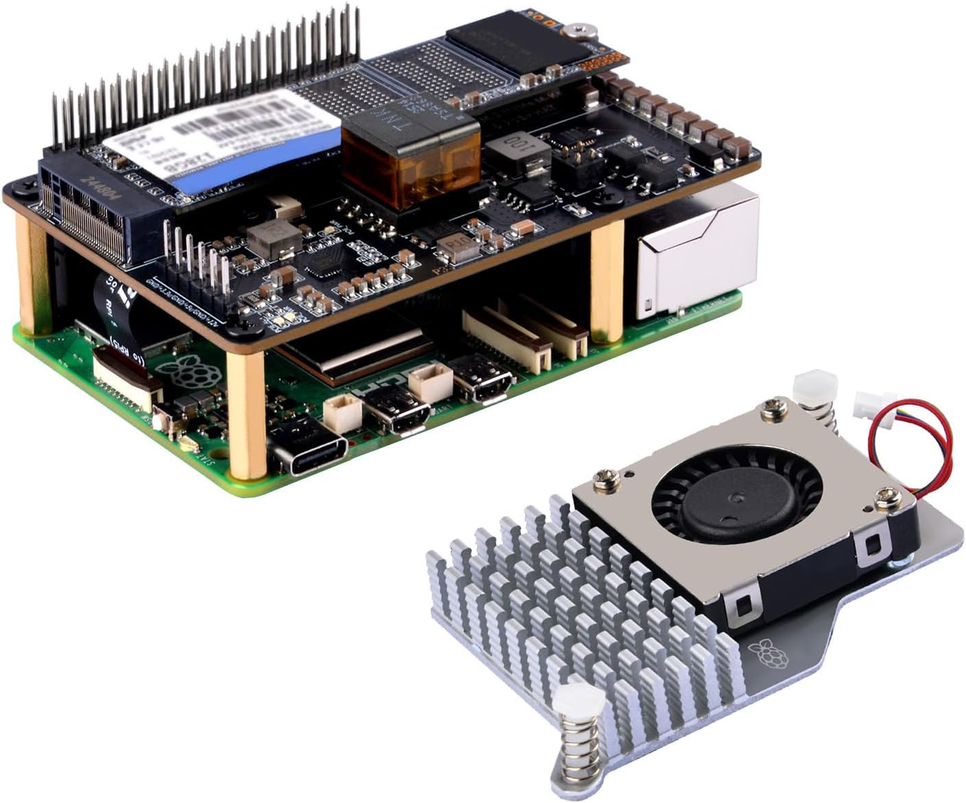 P33 M.2 NVME M-Key Poe+ Hat with Official Pi 5 Active Cooler for Raspberry Pi 5,