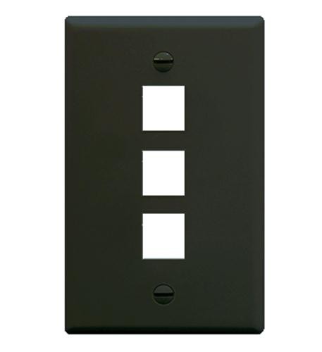 ICC Faceplate, Flat, 1-gang, 3-Port Black (face-3-bk) (face3bk)