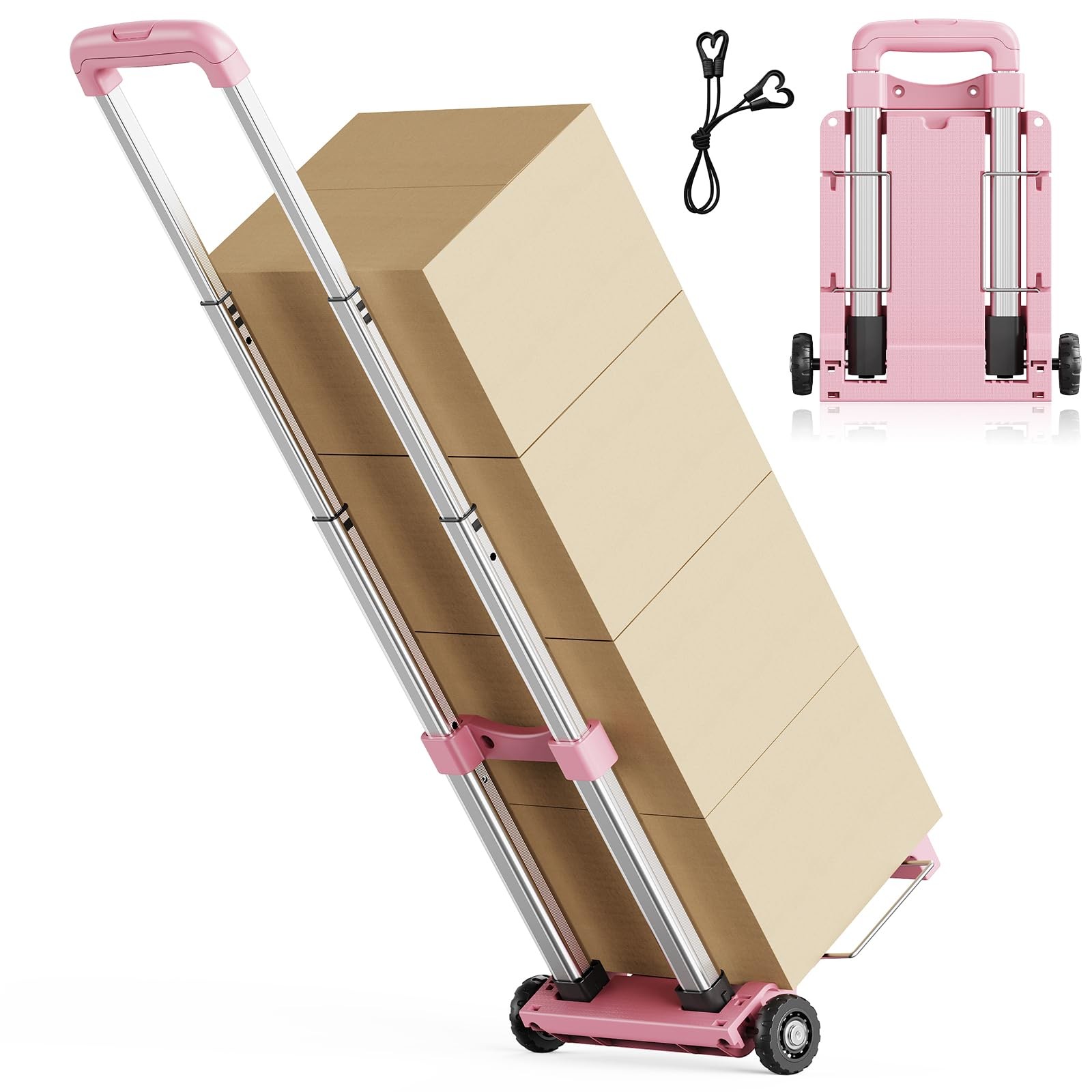 YADUFA Mini Small Folding Hand Truck Dolly with 2 Tank Wheels, Expandable Bas...