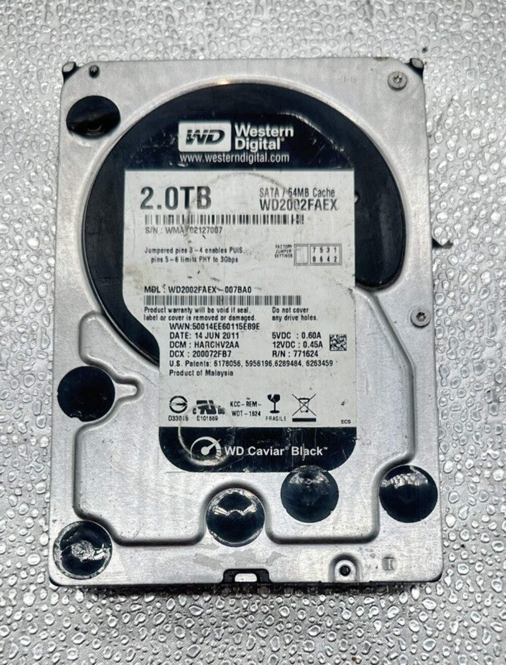 Western Digital 2TB SATA/64MB WD2002FAEX-007BA0 In Good Condition 8348