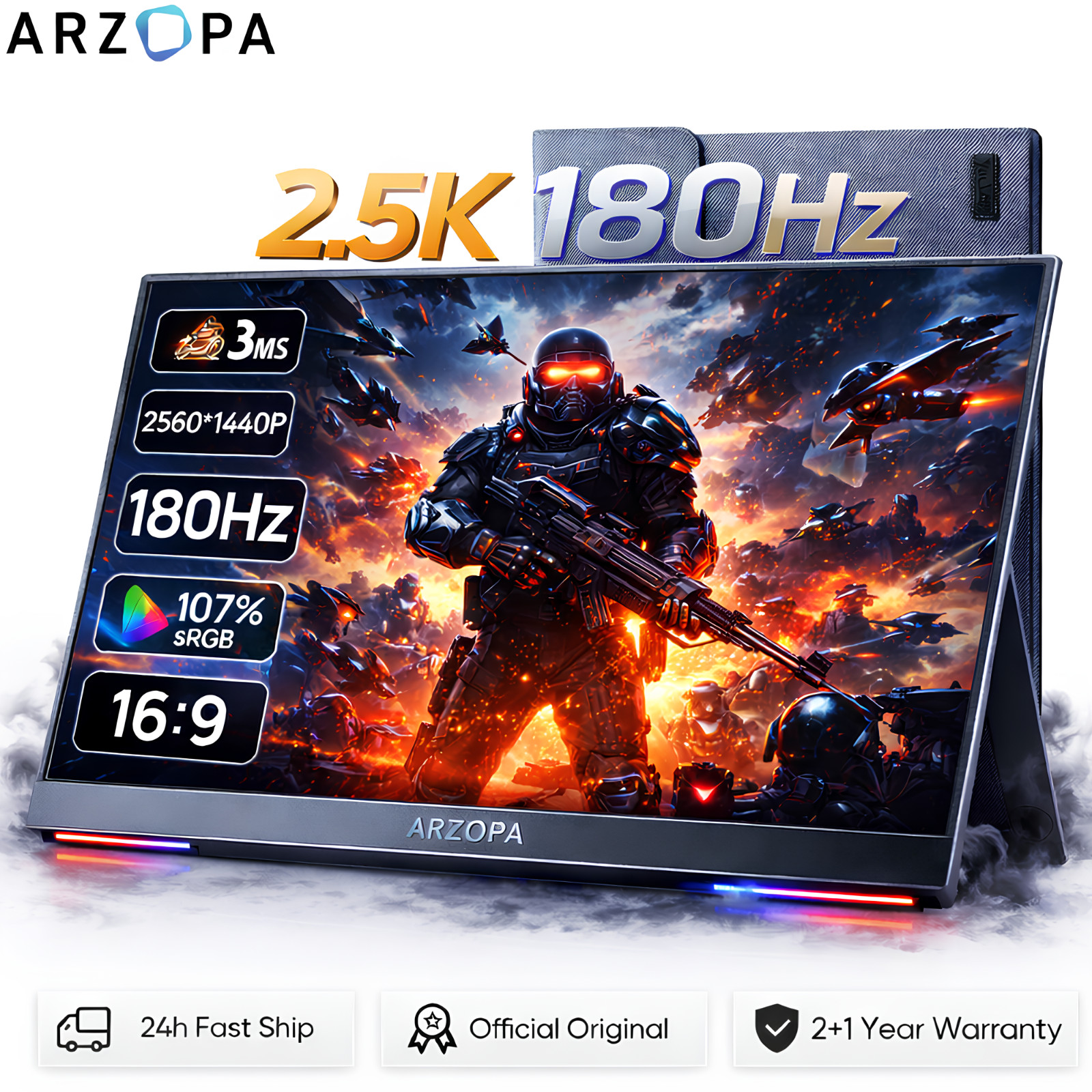 ARZOPA 16.1 180Hz Portable Monitor 2.5K QHD IPS Aluminum Shell for PS5 Xbox Mac