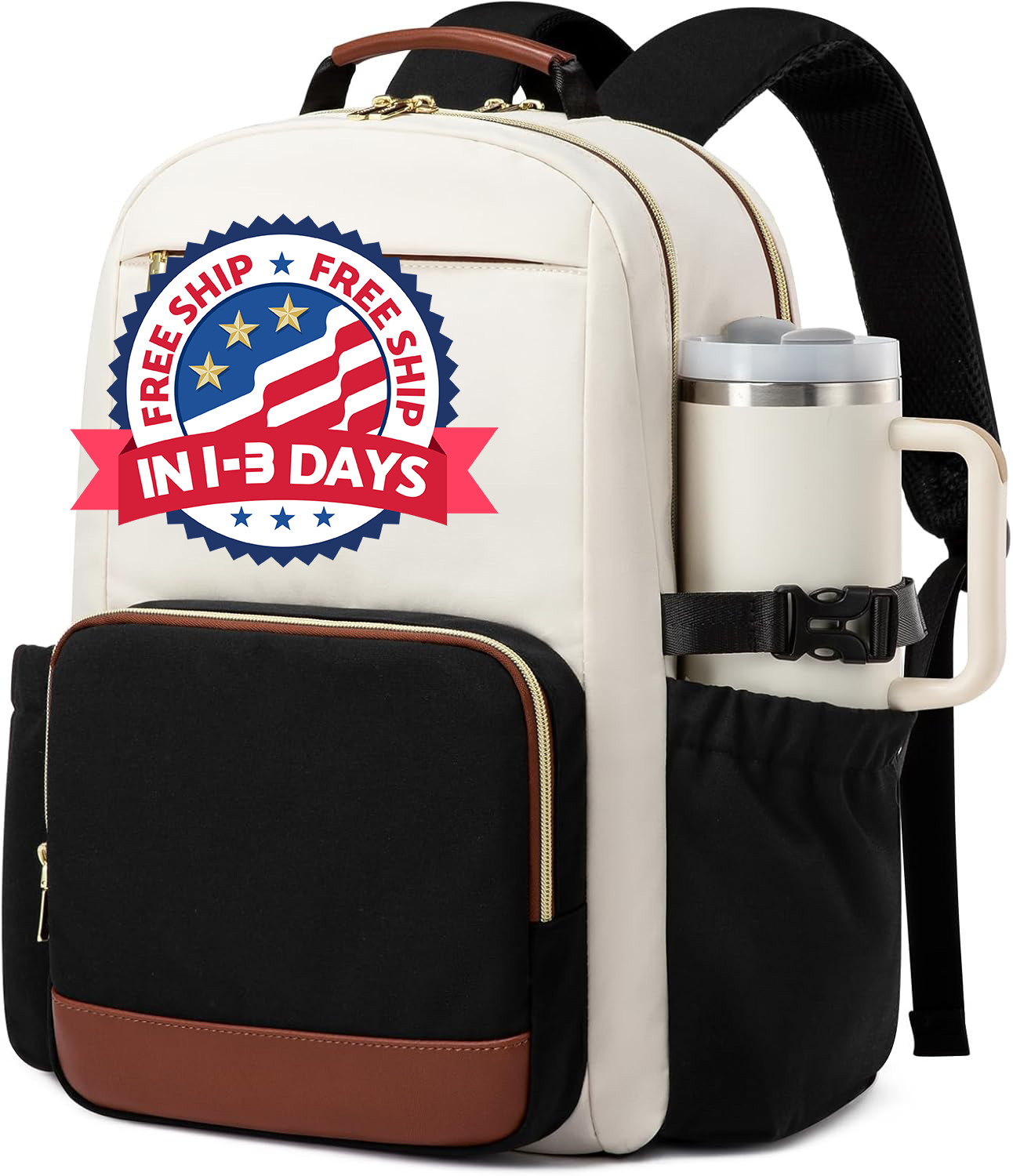 Mochila para portátil para mujer con bolsillo para taza de gran capacidad