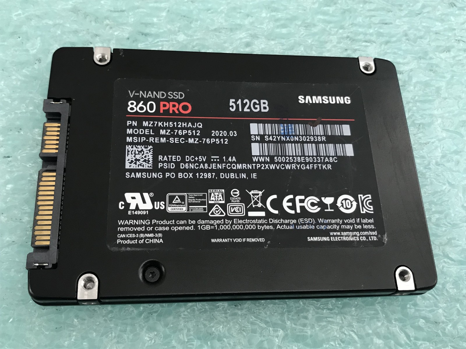 Samsung 860 PRO MZ-76P512 512GB 2.5" SATA SSD Solid State Drive - HD1160A