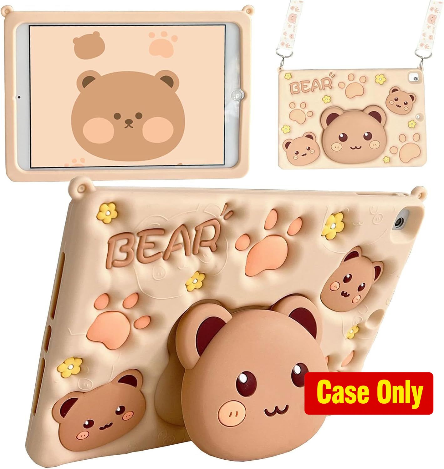 Case for Galaxy Tab A9+ 11 Inch 2023 Cute 3D Kawaii Cookie Bear with Stand