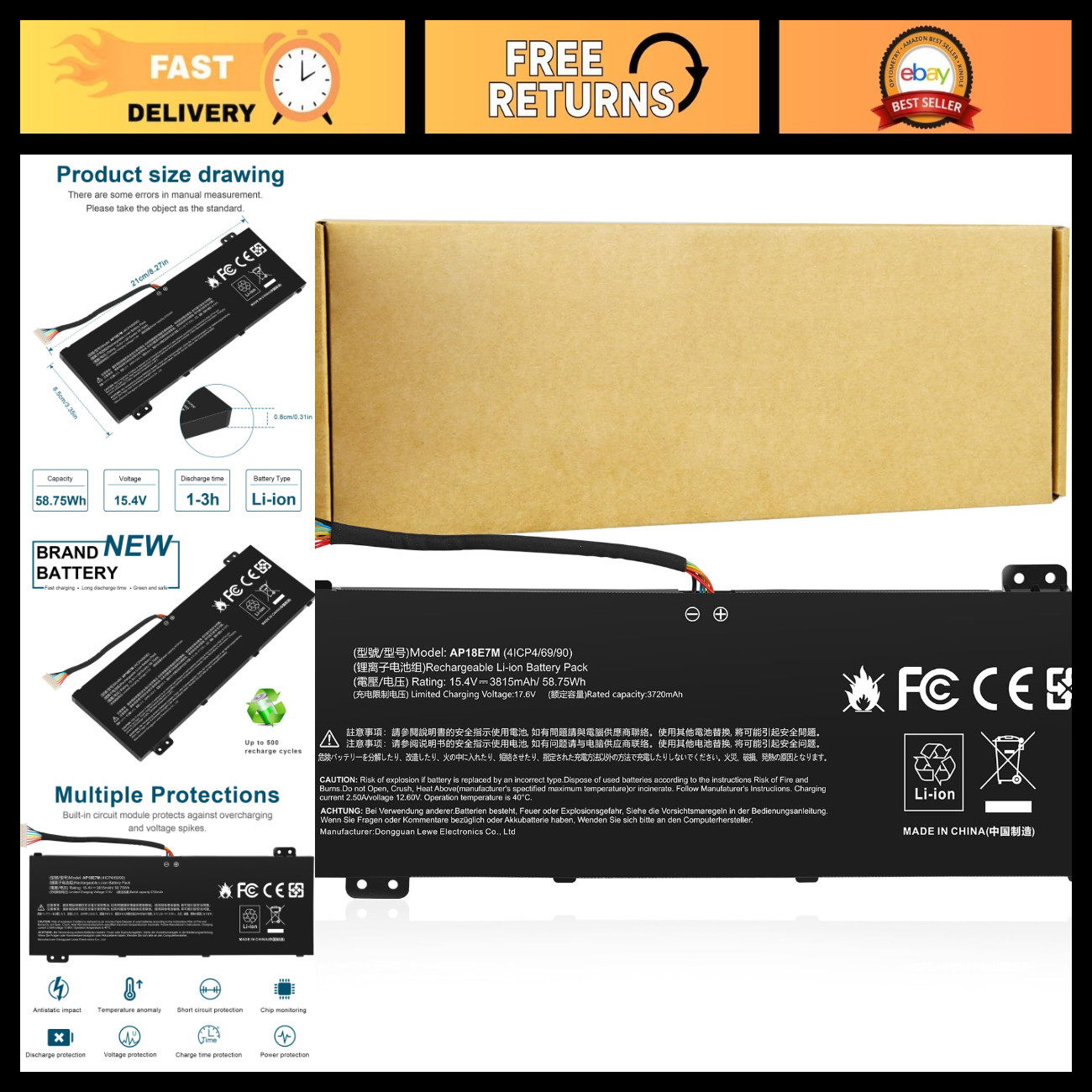 High-Capacity Replacement Battery for Acer Nitro 5, Predator Helios 300, Aspire