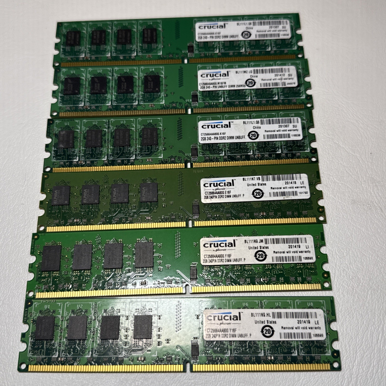 Crucial 12GB (6 X 2GB) DDR2 800 MHz PC2-6400 Desktop RAM 240-pin CT25664AA800
