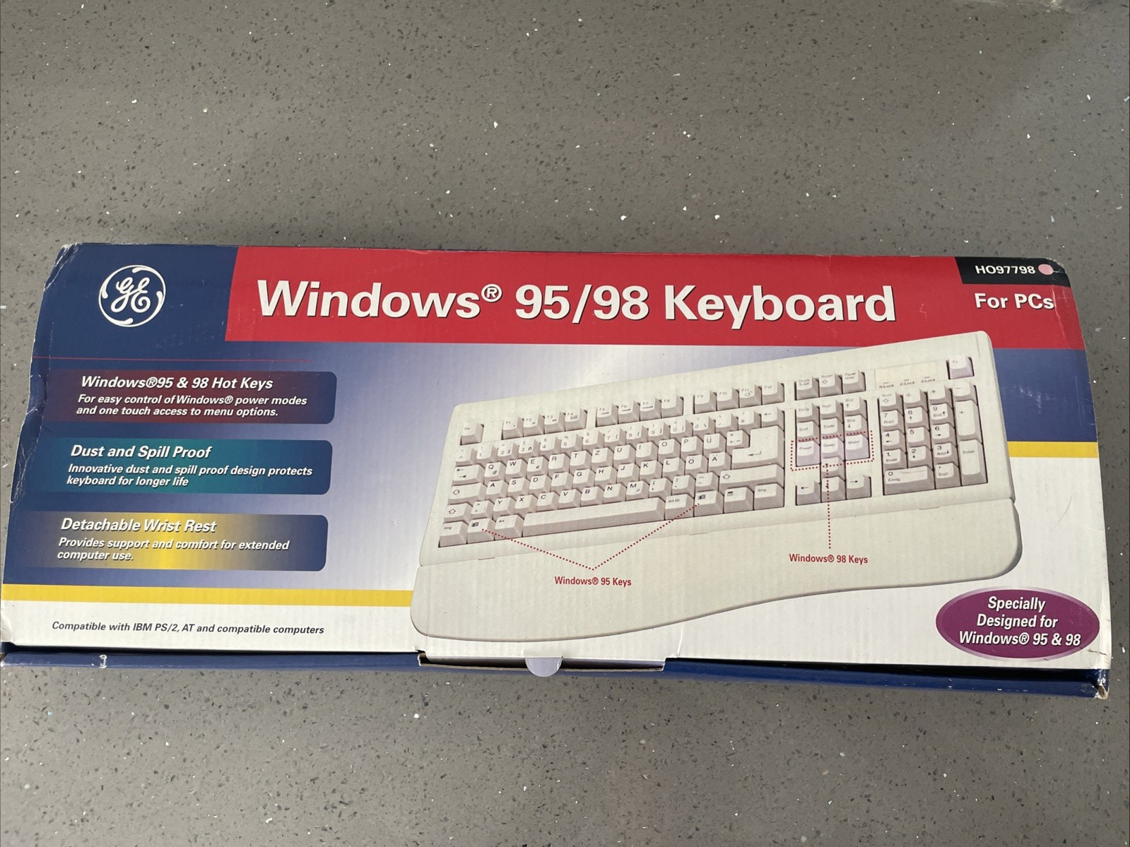 Vintage GE POWER KEYBOARD - HO97798 - Windows 98, 2000, XP & More - NOS Open box