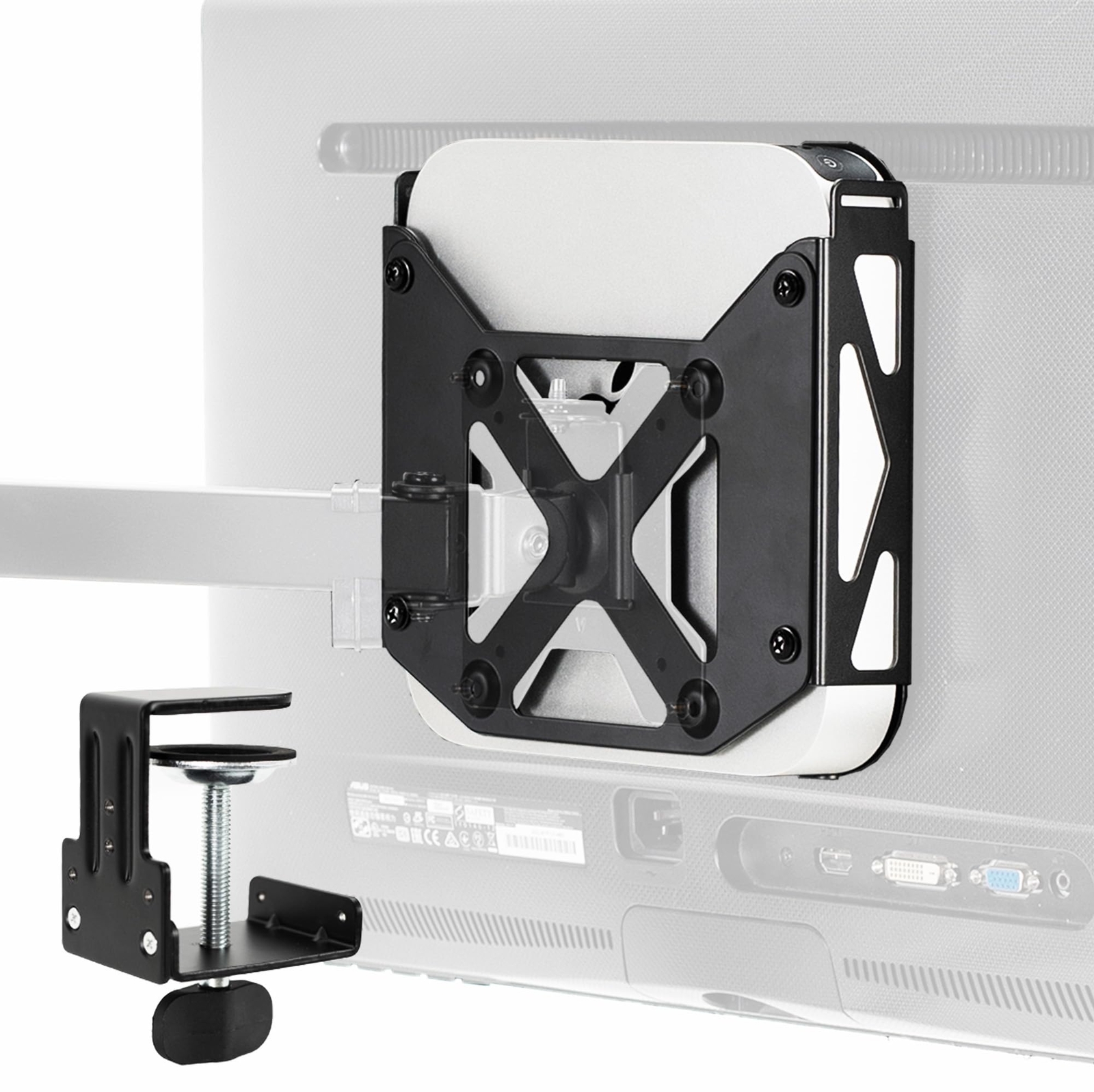 Behind Monitor VESA Mount Mac Mini 2010-2024 Desk Clamp CPU Holder Black