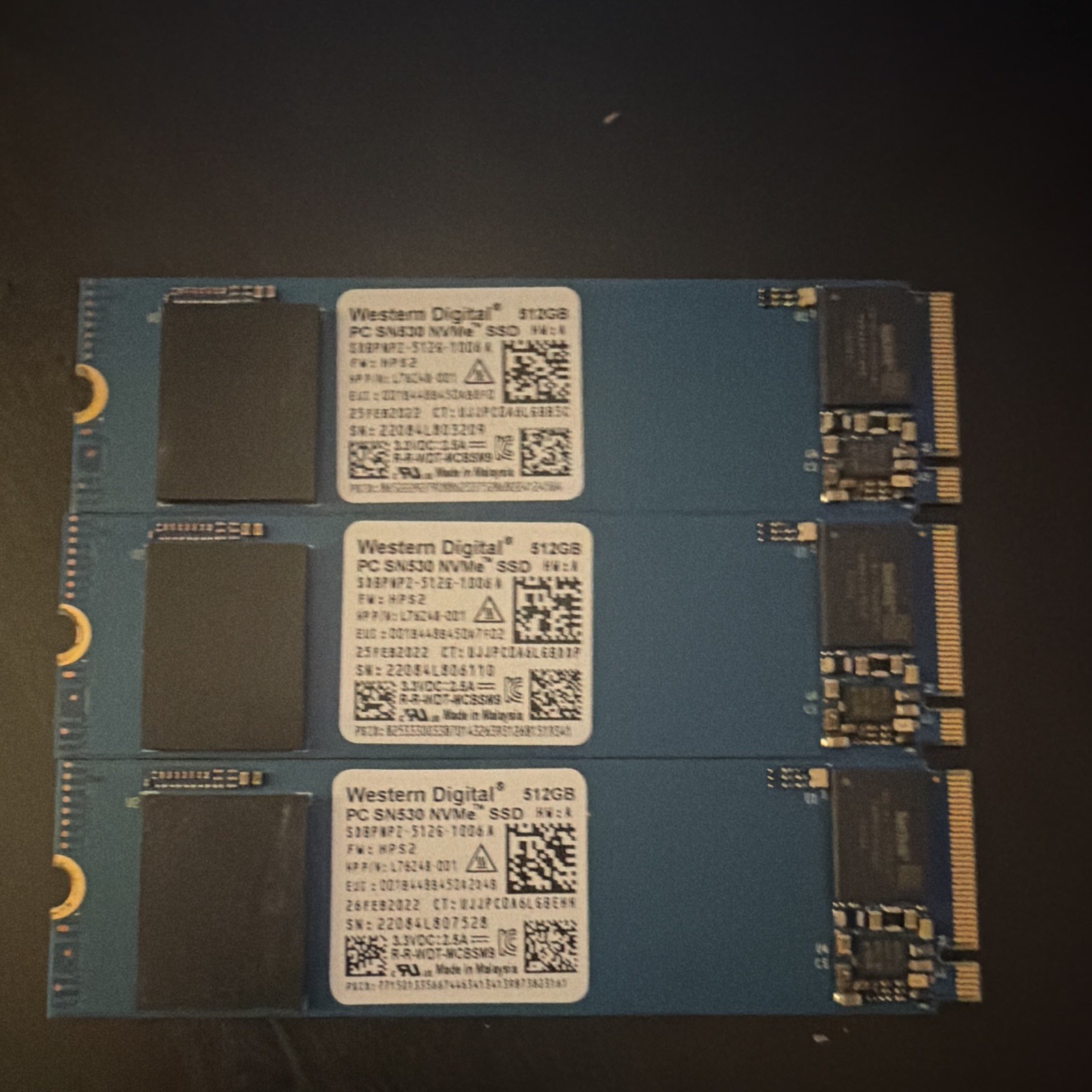 Western Digital PC SN530 512GB M.2 2230 NVMe Internal SSD Lot of 3 (Good Health)
