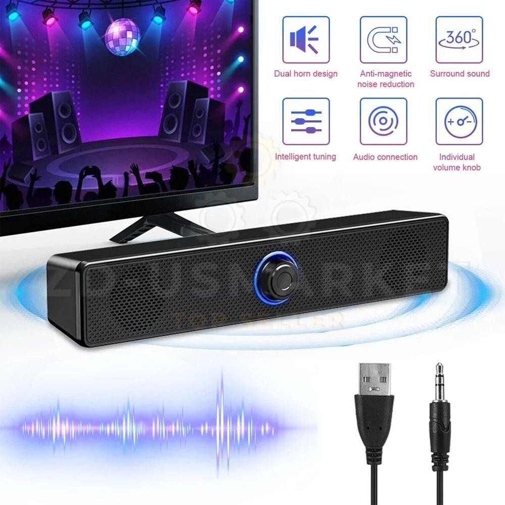 Stereo Bass Sound Computer Speakers 3.5mm USB Wired Soundbar for Desktop Laptop