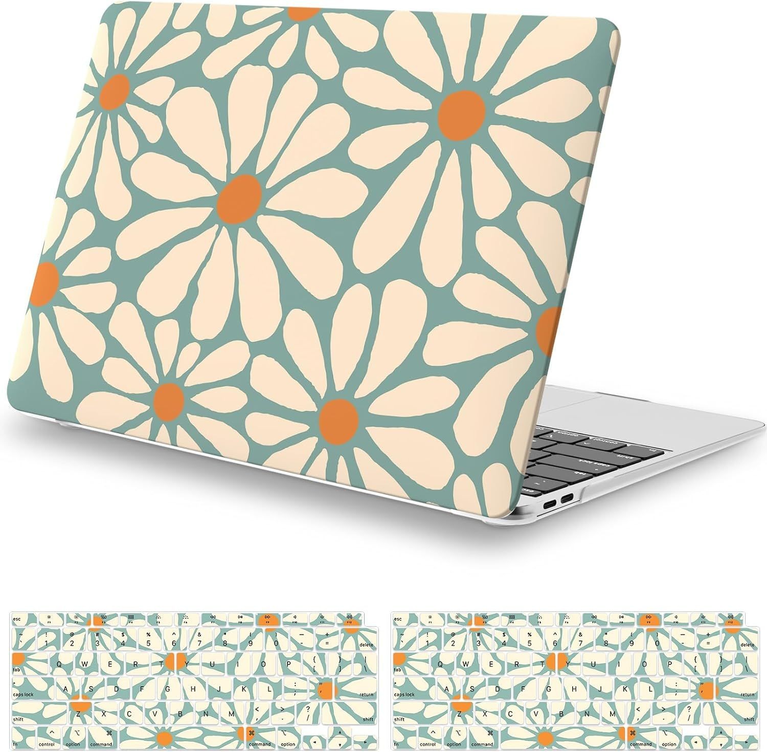 MacBook Air 13 inch Case M1 2020 A2337, Cute Flower Daisy Green Design