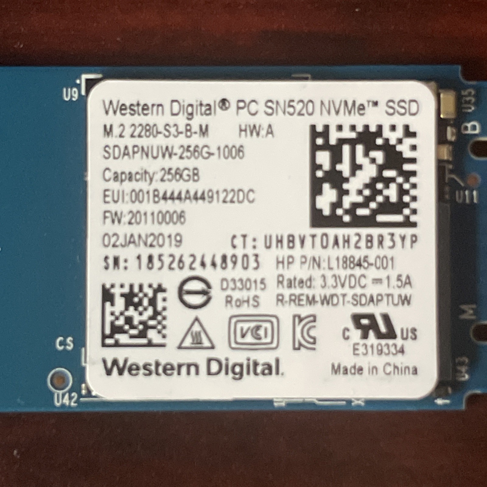 Western Digital PC SN520 256GB M.2 2280 NVMe Internal SSD SDAPNUW-256G-1006