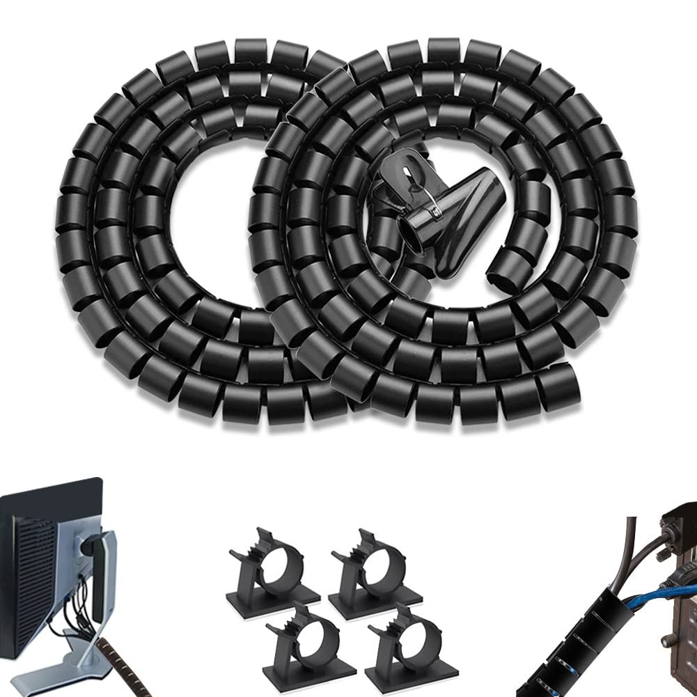 Fanoshon PC Cable Management Sleeve Tube Desk Cord 22MM -2PACK, Black 02