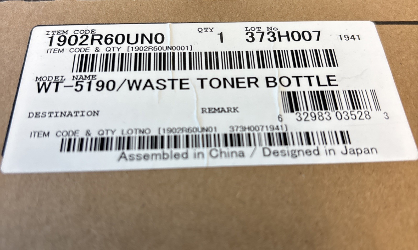 GENUINE KYOCERA WT-5190 WASTE TONER BOTTLE OAL 17"